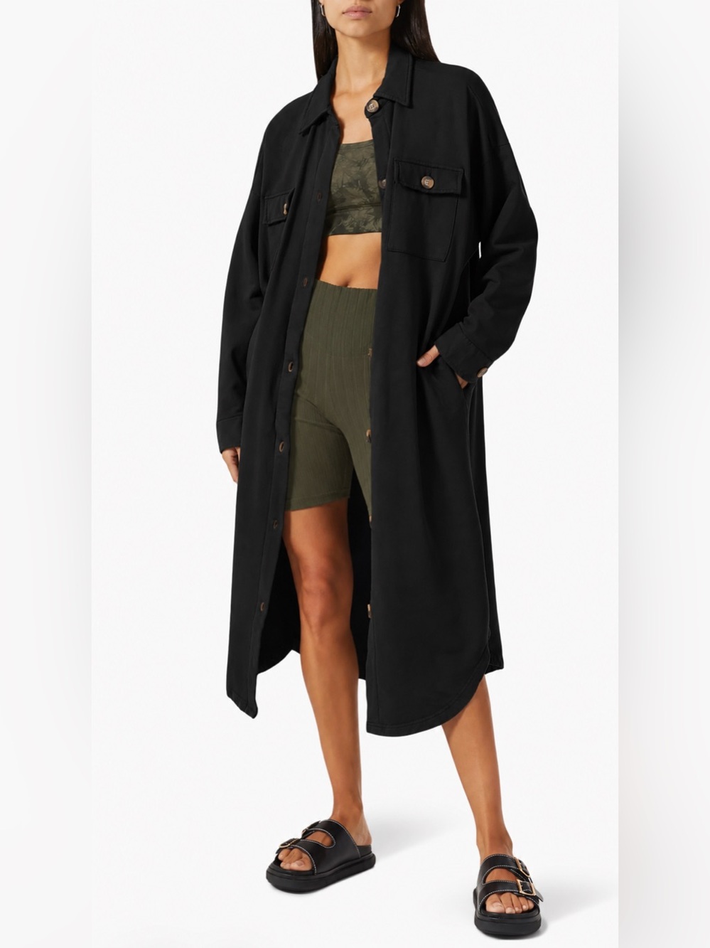 Electric And Rose Hamlin Black Sweatshirt Long Shacket Button Down Jacket NWT